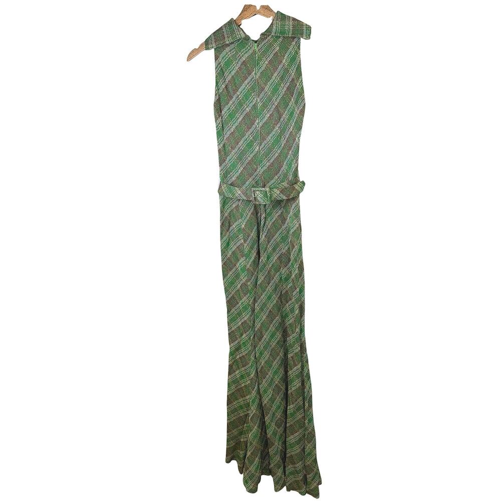 Vintage Lillie Rubin Green Plaid Wide Leg Jumpsuit & Jacket Belted 70s Glam - Picture 5 of 10